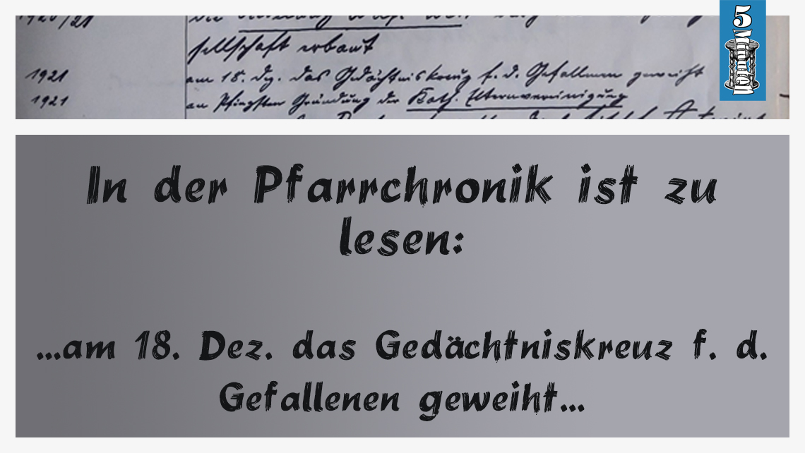Pfarrchronik von Wackersdorf über den Eintrag zu einem Gedächtniskreuz